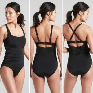 [Athleta] Aqualuxe Square Wide Strap Swim Suit Black Small